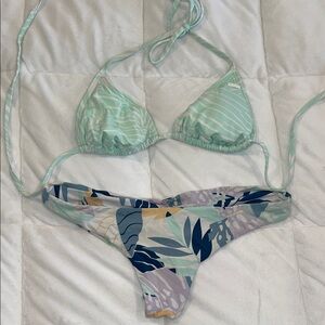 Roxy Mint and Multicolor Leaf Bikini Set